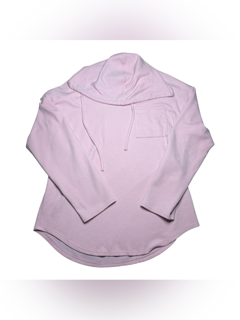 Halara Women's S Hooded Drawstring Pink Curved Waffle Sweatshirt with Pocket